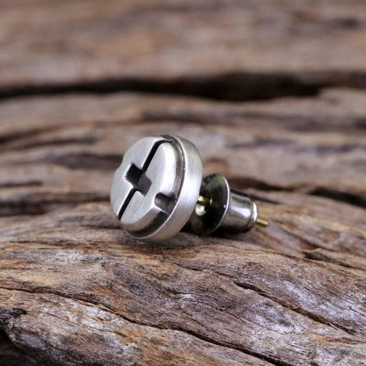 【Silver Monsters】日本前衛宗師Glam Scale 機甲王 髮絲紋霧化 啞光十字螺帽 純銀耳針