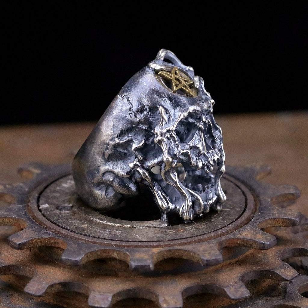 【Silver Monsters】日本手作 Nil:GRAVE 特約品牌 "Linaria" 熔炎逆五芒星骷髏戒指
