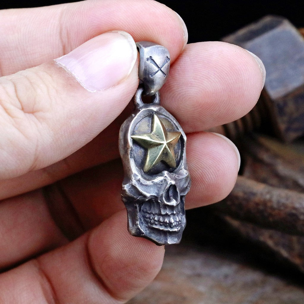 【Silver Monsters】日本一級神牌Loud Style Design 手作舊化 黃銅五芒星 純銀骷髏 吊墜