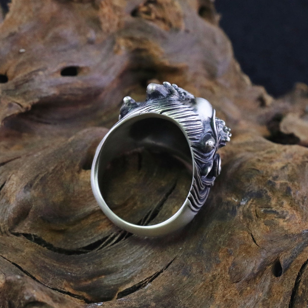 【Silver Monsters】日本雕畫雙絕 Dual Flow 手工雕刻 原創設計 怒神 純銀戒指