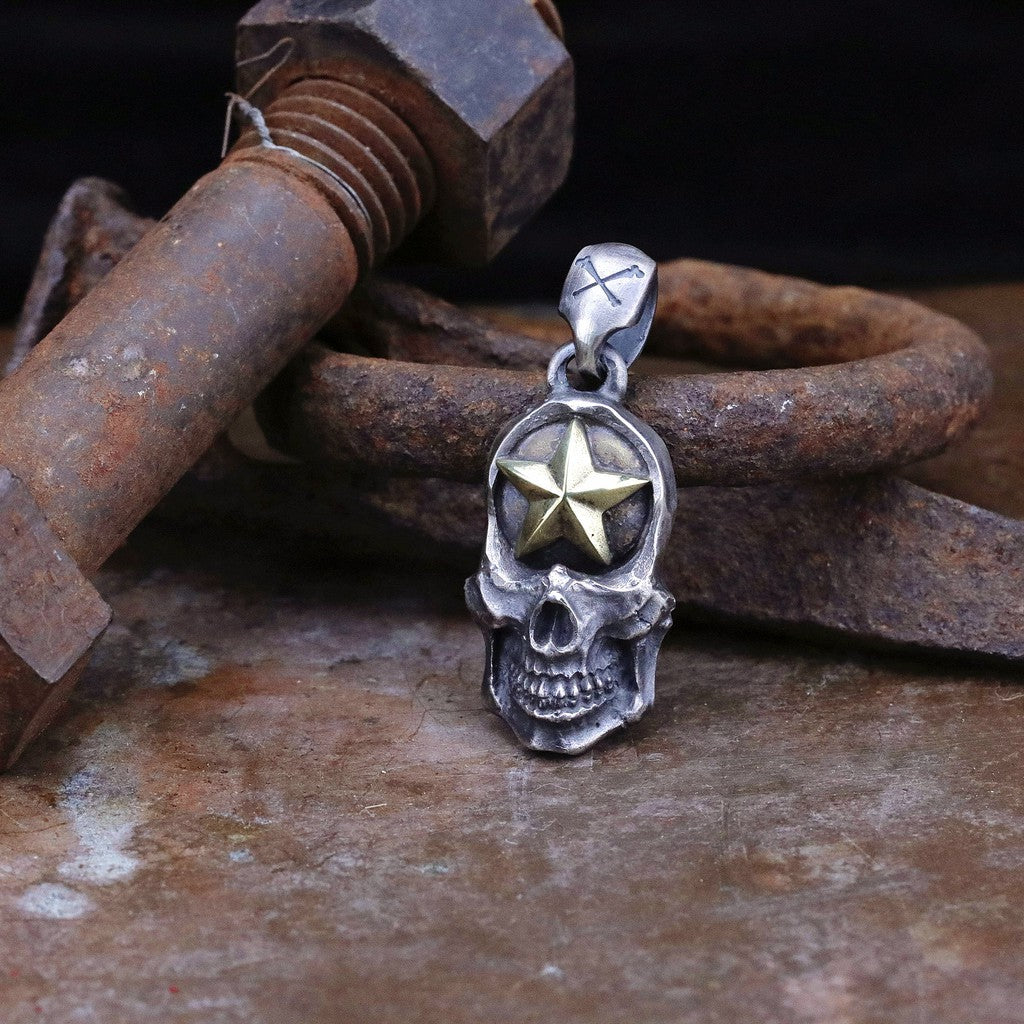 【Silver Monsters】日本一級神牌Loud Style Design 手作舊化 黃銅五芒星 純銀骷髏 吊墜