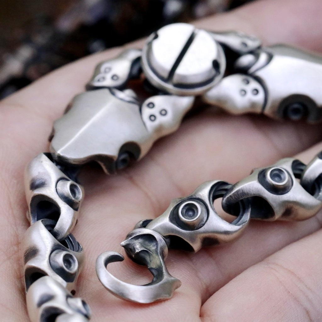 【Silver Monsters】日本Glam Scale 機甲王 獨家髮絲紋 機甲雙蟹夾 純銀手鍊