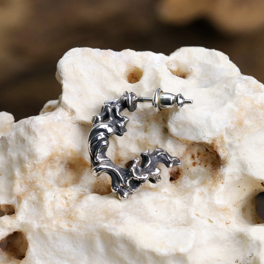 【Silver Monsters】日本手作 Nil:GRAVE 特約品牌 原創設計 -火焰- 大 純銀耳釘 耳環