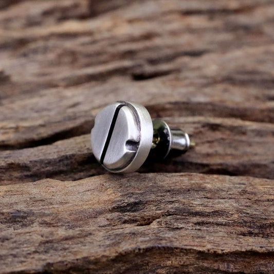 【Silver Monsters】日本前衛宗師Glam Scale 機甲王 髮絲紋霧化 啞光機械螺帽 純銀耳針