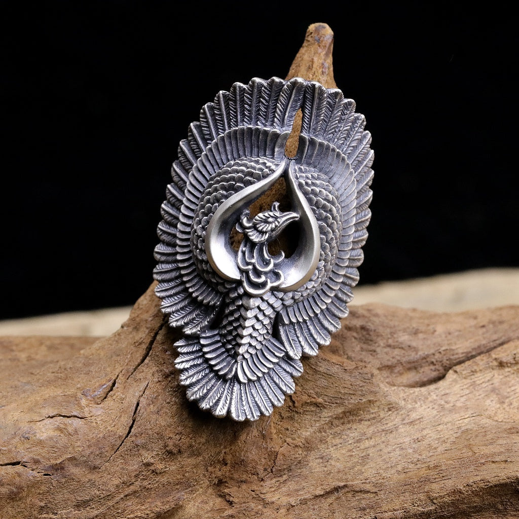 【Silver Monsters】日本雕畫雙絕 Dual Flow 原創設計 展翼鳳凰 手作純銀戒指 銀飾
