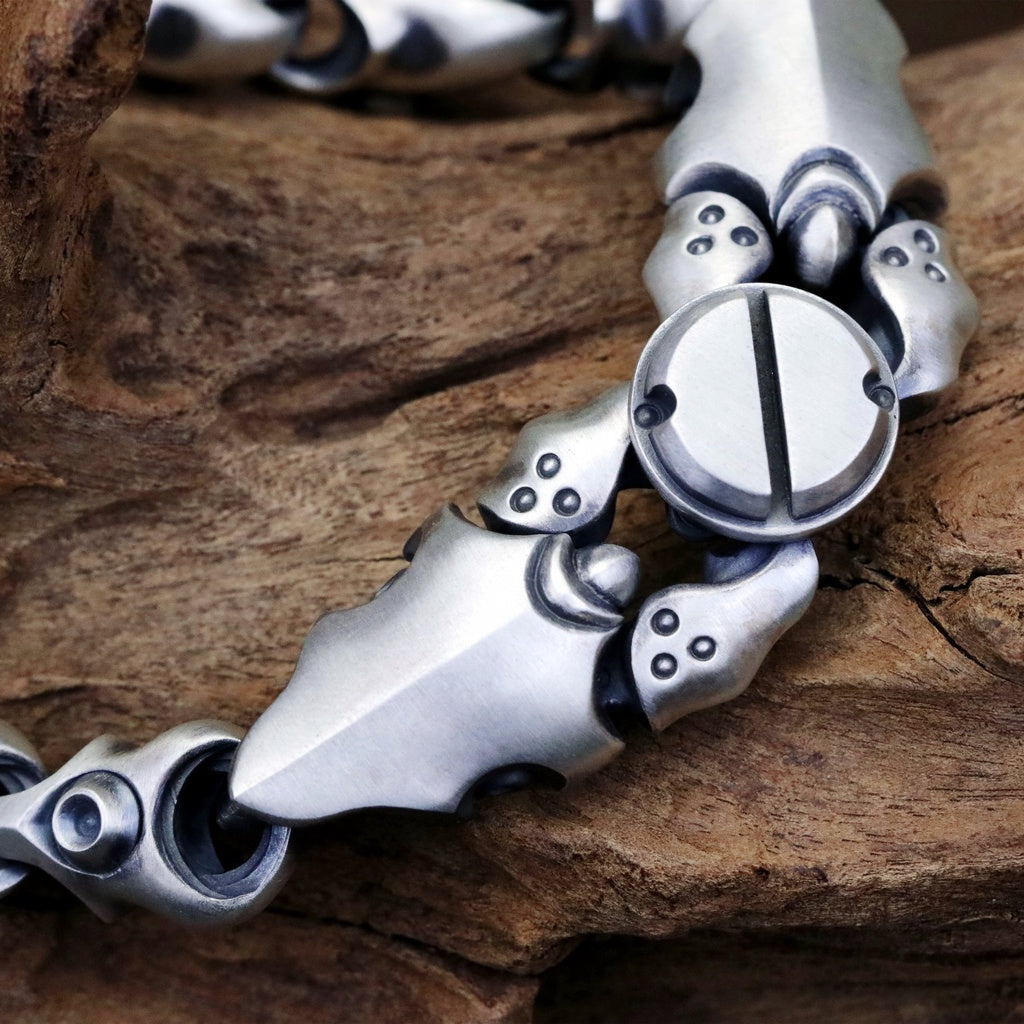 【Silver Monsters】日本Glam Scale 機甲王 獨家髮絲紋 機甲雙蟹夾 純銀手鍊