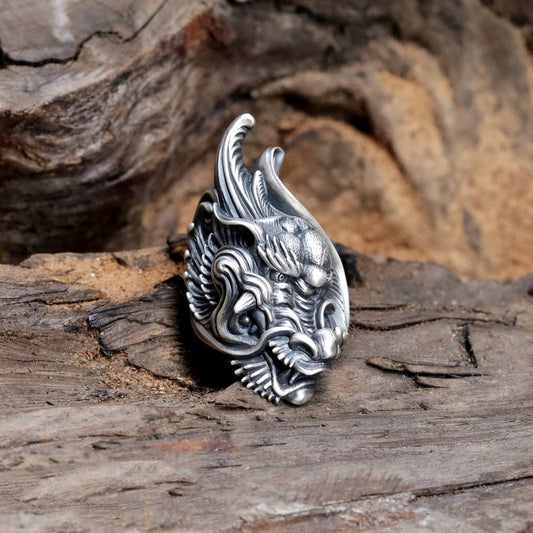 【展示品出清】日本雕畫雙絕 Dual Flow 細緻雕工 經典傳統盤龍 純銀神龍戒