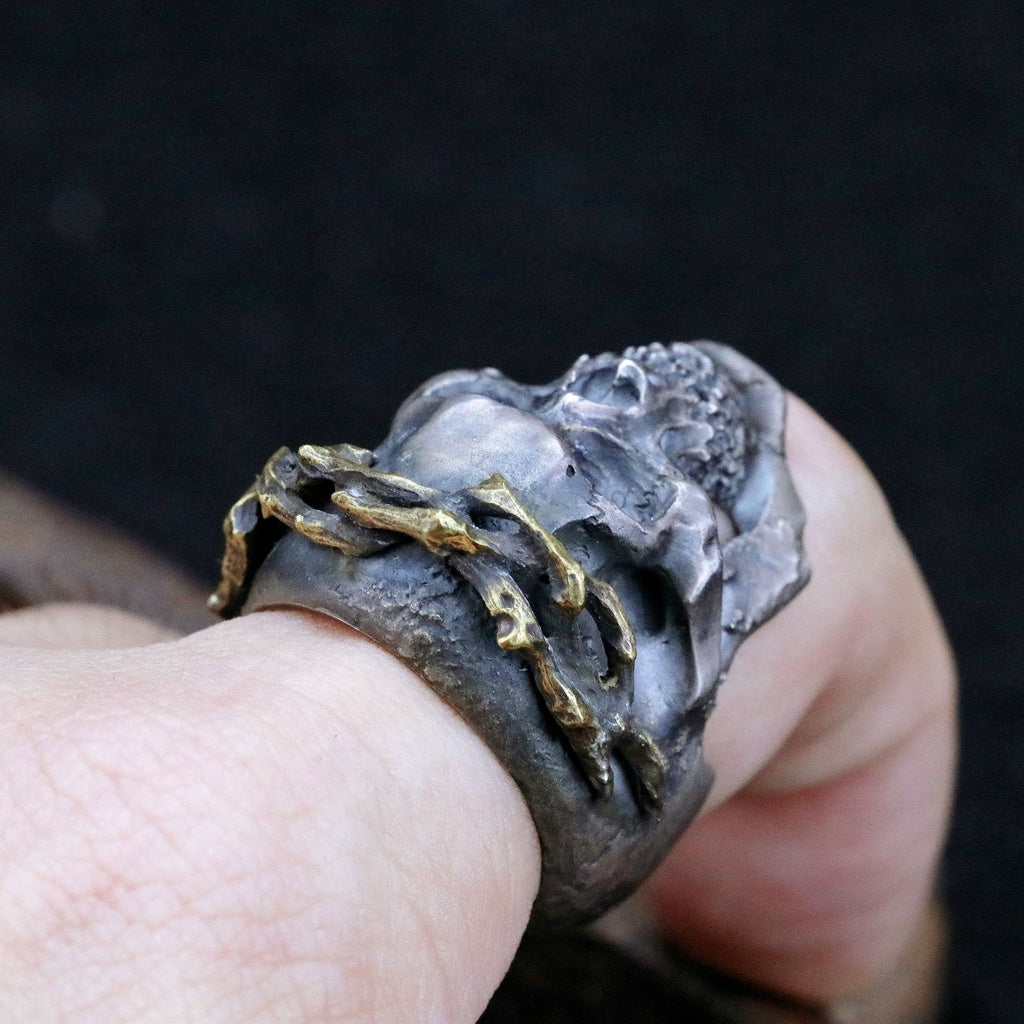 【Silver Monsters】日本一級神牌 Loud Style Design 荊棘骷髏 原創舊化破壞 純銀戒指