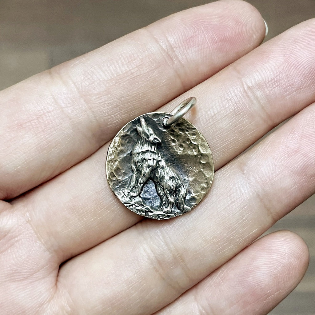 【Silver Monsters】台灣職人手作 KOPO METAL 手鍛銅月 芒刻精雕 孤狼嘯月S 原創吊墜
