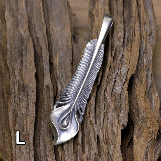 【Silver Monsters】日本雕畫雙絕 Dual Flow 細緻工藝 原創手作 鳳凰羽(L) 純銀吊墜