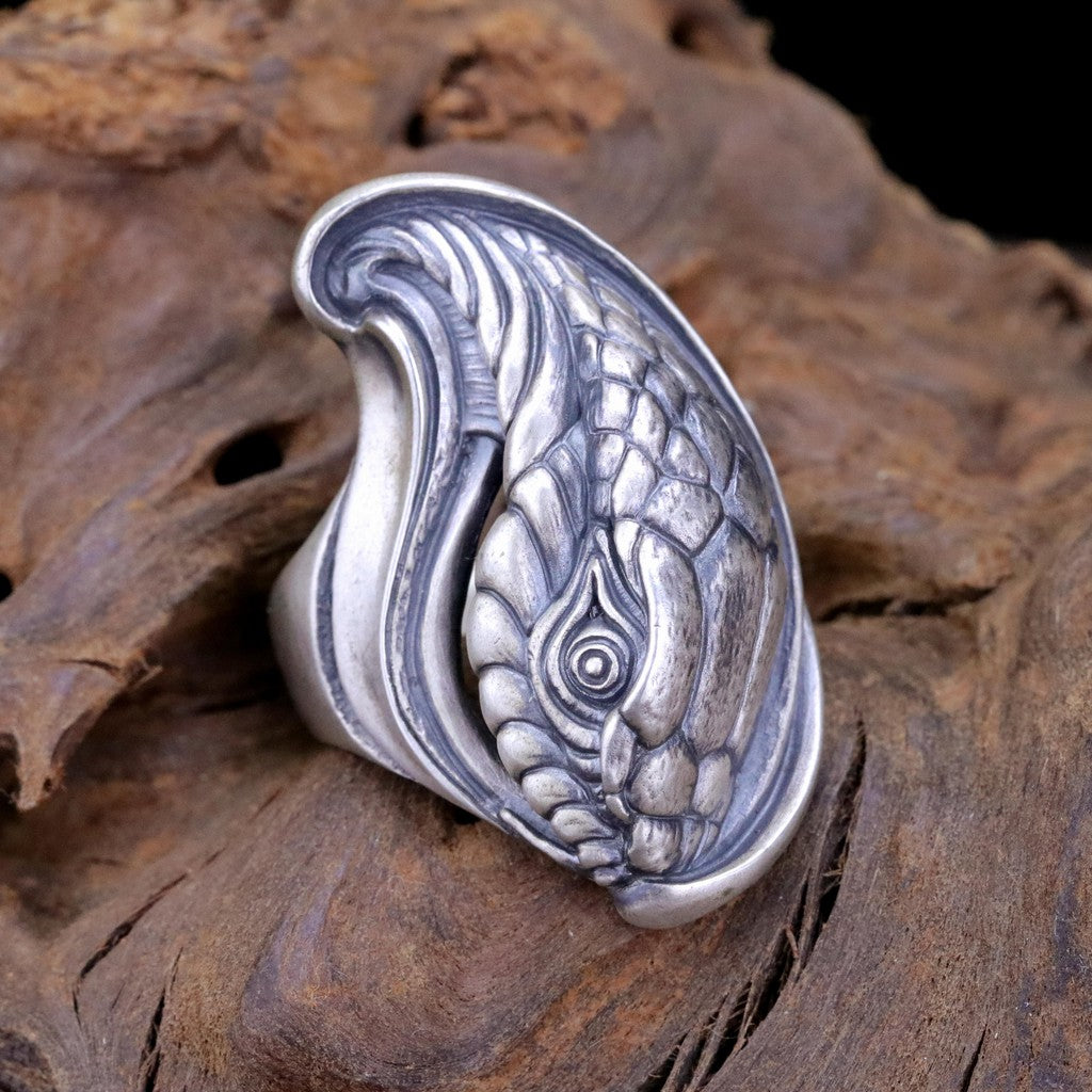 【Silver Monsters】展示出清 日本雕畫雙絕 Dual Flow 細緻雕工 "大蛇" 手作啞光霧面純銀戒指