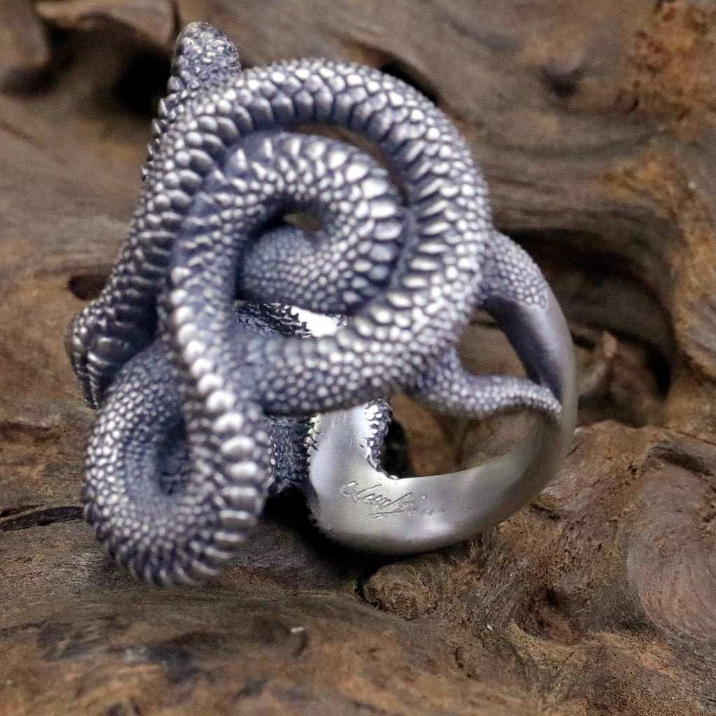 【Silver Monsters】日本雕畫雙絕 Dual Flow 細緻雕工 原創設計 蛇纏巨蟒 純銀戒指