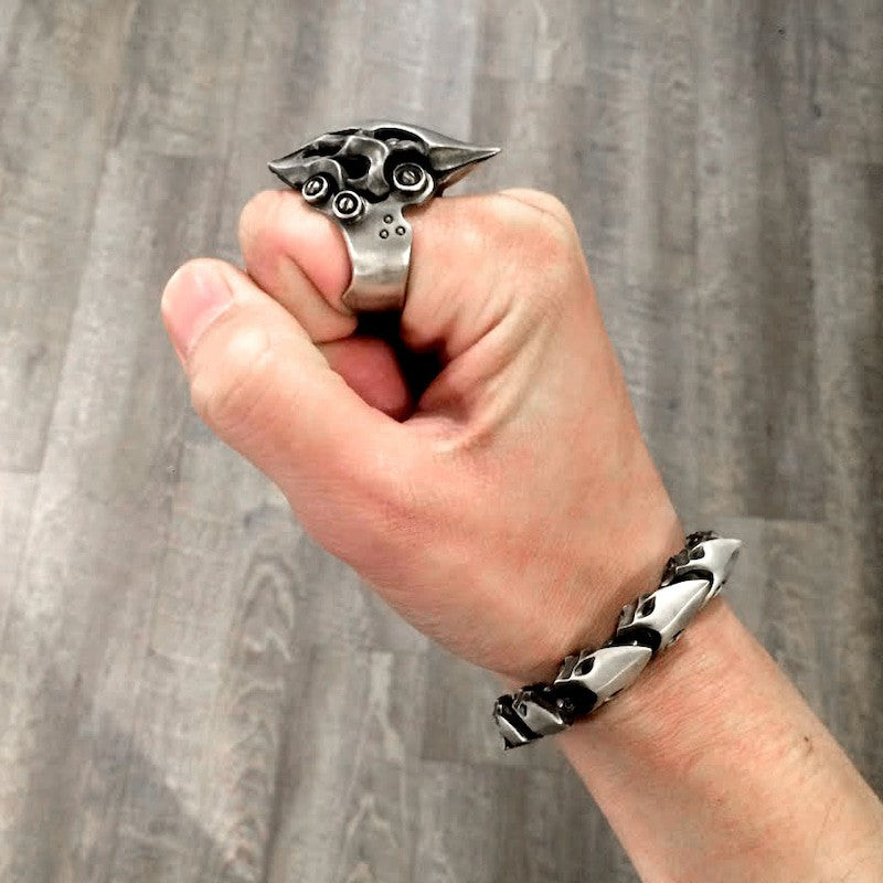 【Silver Monsters】日本前衛宗師 Glam Scale 機甲王 招牌髮絲紋霧化 機甲手鍊