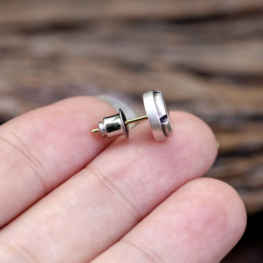 【Silver Monsters】日本前衛宗師Glam Scale 機甲王 髮絲紋霧化 啞光機械螺帽 純銀耳針