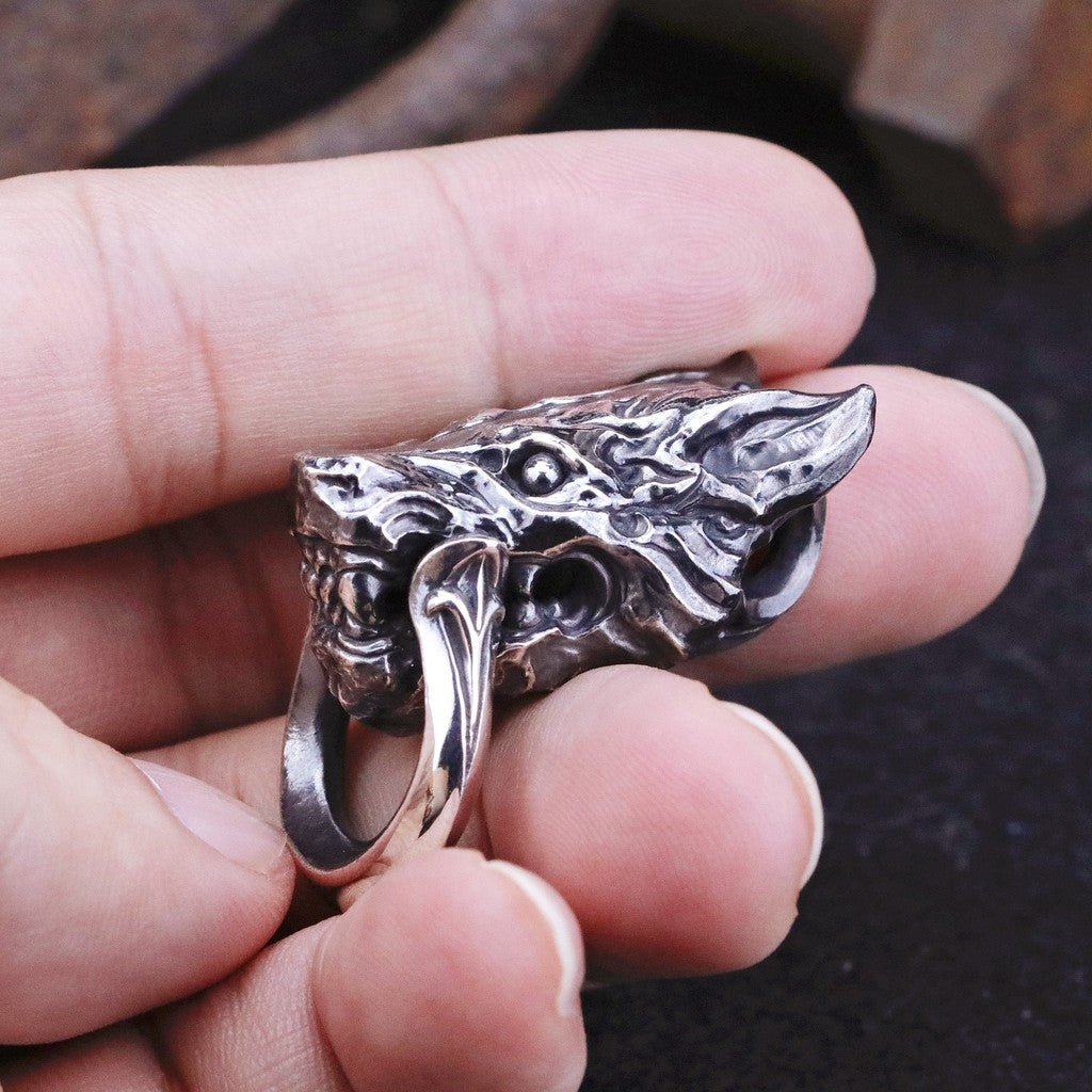 【Silver Monsters】日本前衛宗師 Glam Scale 機甲王 荒岩戰狼咬環 超實心 純銀吊墜