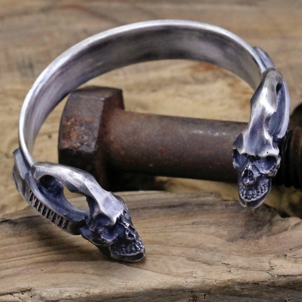【Silver Monsters】日本一級神牌 Loud Style Design 作舊雙頭骷髏 重磅純銀手環