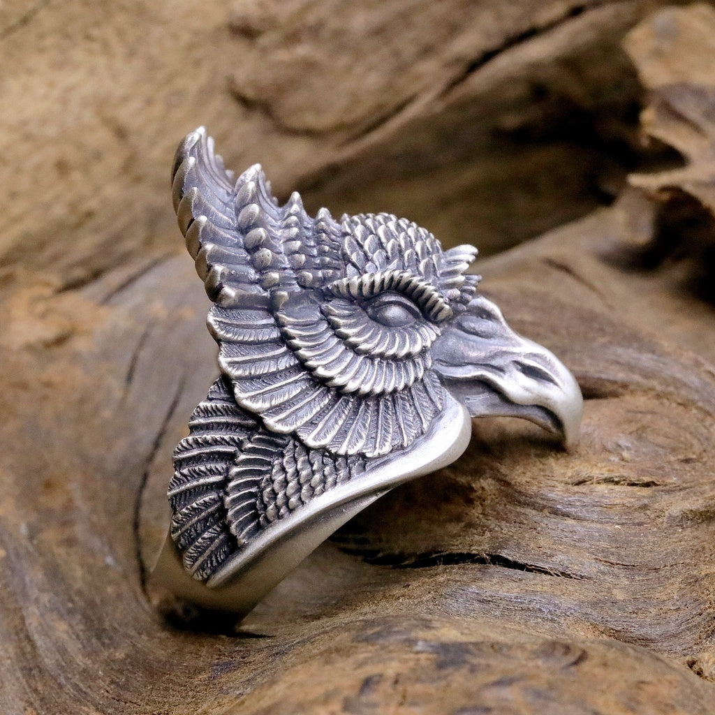 【Silver Monsters】日本雕畫雙絕 Dual Flow 原創設計 手作雙極鳳首 純銀戒指