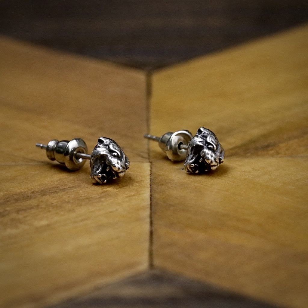 【Silver Monsters】台灣職人手作 KOPO METAL 立體精雕 純銀原創 復古橫須賀 猛虎耳釘