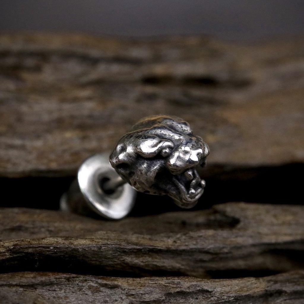 【Silver Monsters】台灣職人手作 KOPO METAL 立體精雕 純銀原創 復古橫須賀 猛虎耳釘