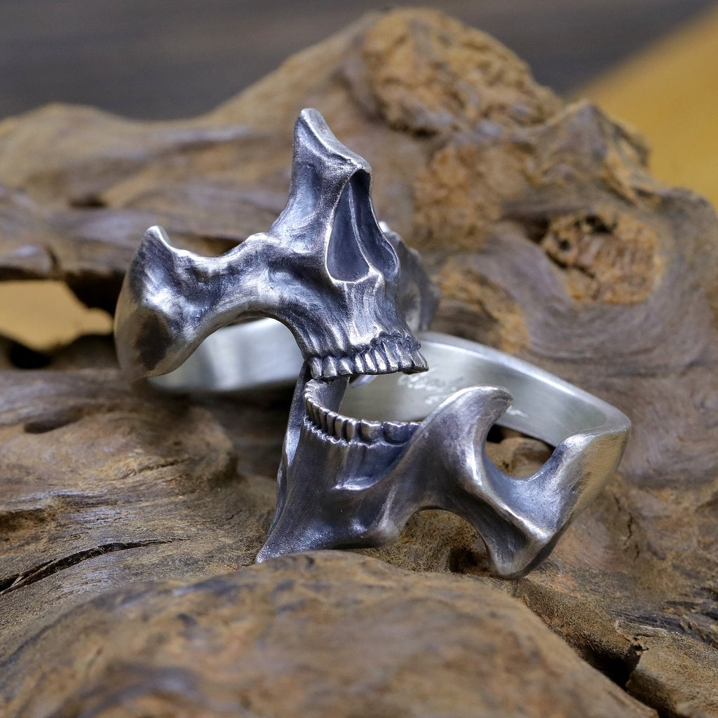 【Silver Monsters】日本雕畫雙絕 Dual Flow 原創設計 下腭骨 渦流骷髏 純銀戒指 指環