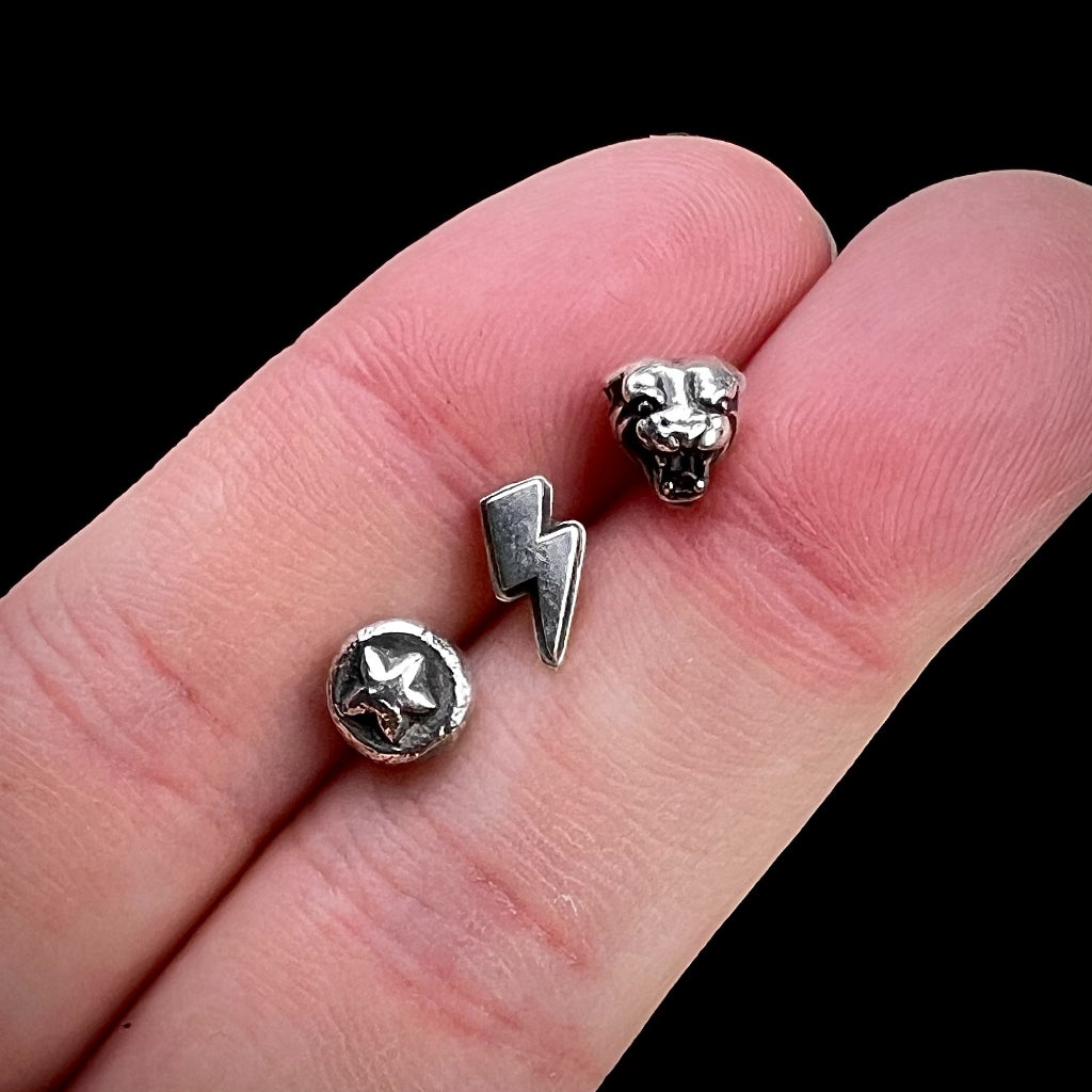 【Silver Monsters】台灣職人手作 KOPO METAL 立體精雕 純銀原創 閃電耳釘