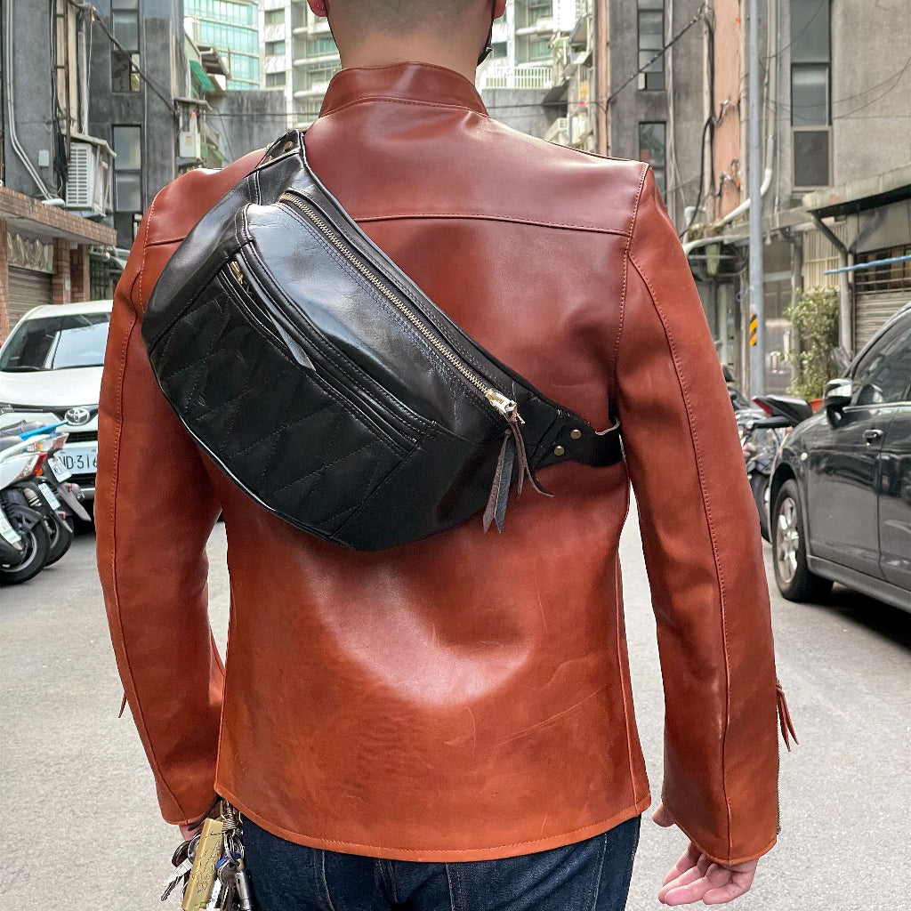 【Silver Monsters】日本大廠 Y'2 Leather 茶芯馬皮菱格紋 機車包 腰包 胸包