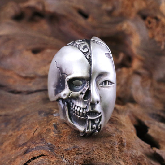 【Silver Monsters】日本雕畫雙絕 Dual Flow 「bluff面」雙極生死陰陽 手工 純銀戒指