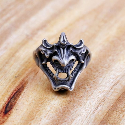 【Silver Monsters】日本雕畫雙絕 Dual Flow 原創設計 般若武士面甲 手作純銀戒指