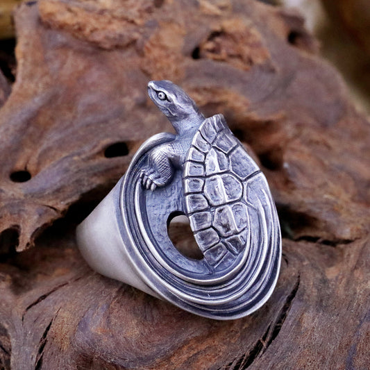 【Silver Monsters】日本雕畫雙絕 Dual Flow 杉山孝博 精緻雕工 -龜- 手作 純銀 戒指