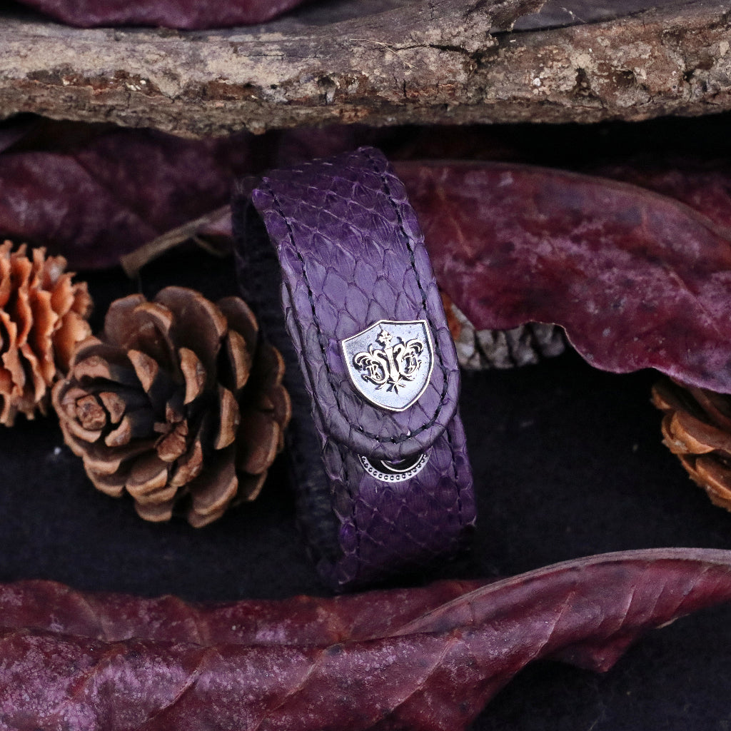 【Silver Monsters】日本SS天王級 Rizard Head 品牌盾徽925銀扣 消光紫蟒蛇皮手環