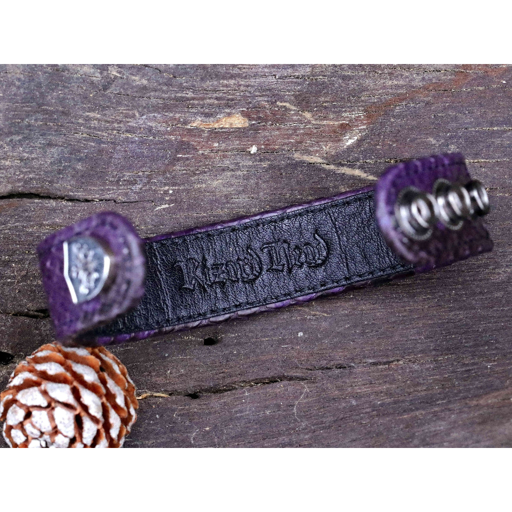 【Silver Monsters】日本殿堂級 Rizard Head 品牌盾徽925銀扣 亮紫蟒蛇皮手環