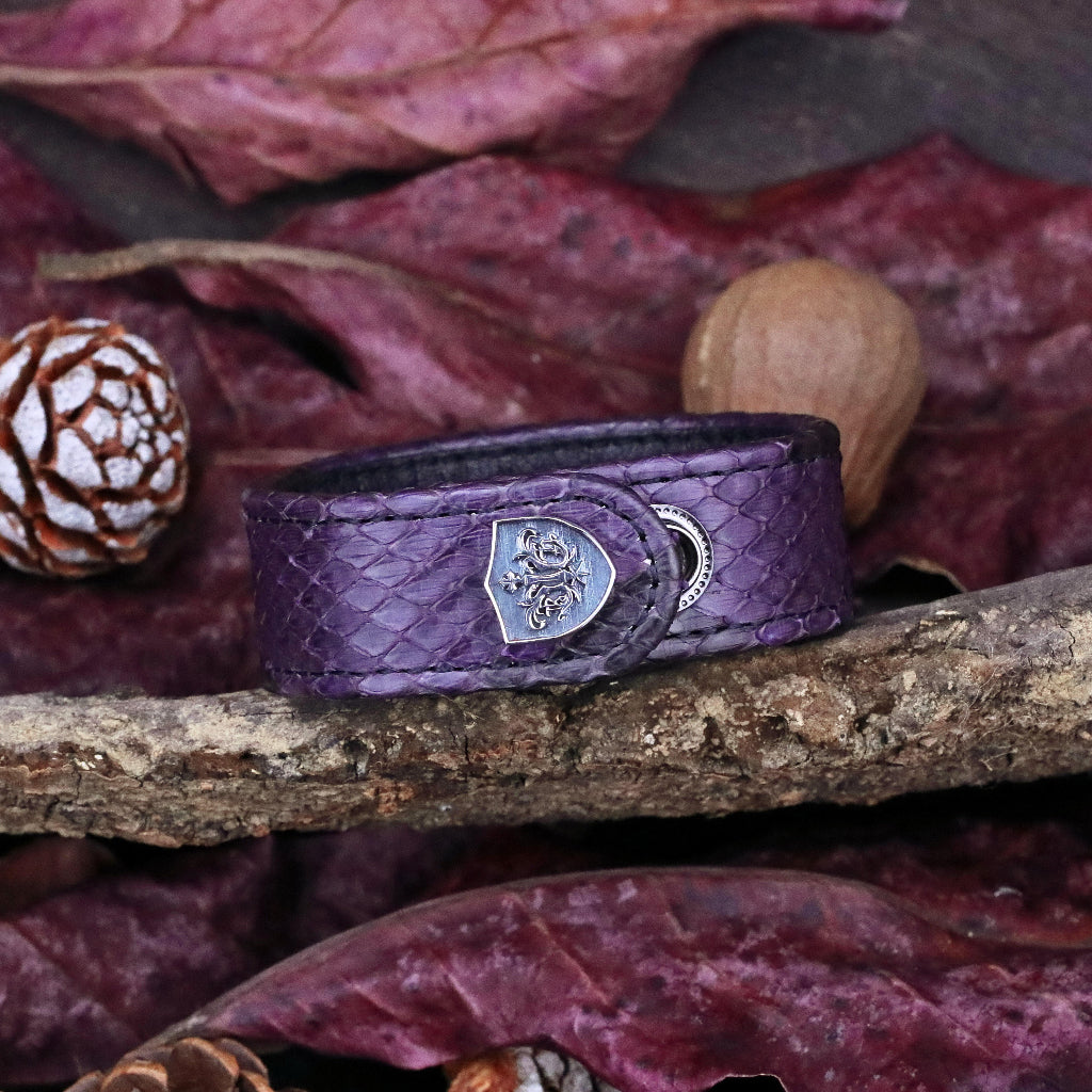 【Silver Monsters】日本SS天王級 Rizard Head 品牌盾徽925銀扣 消光紫蟒蛇皮手環
