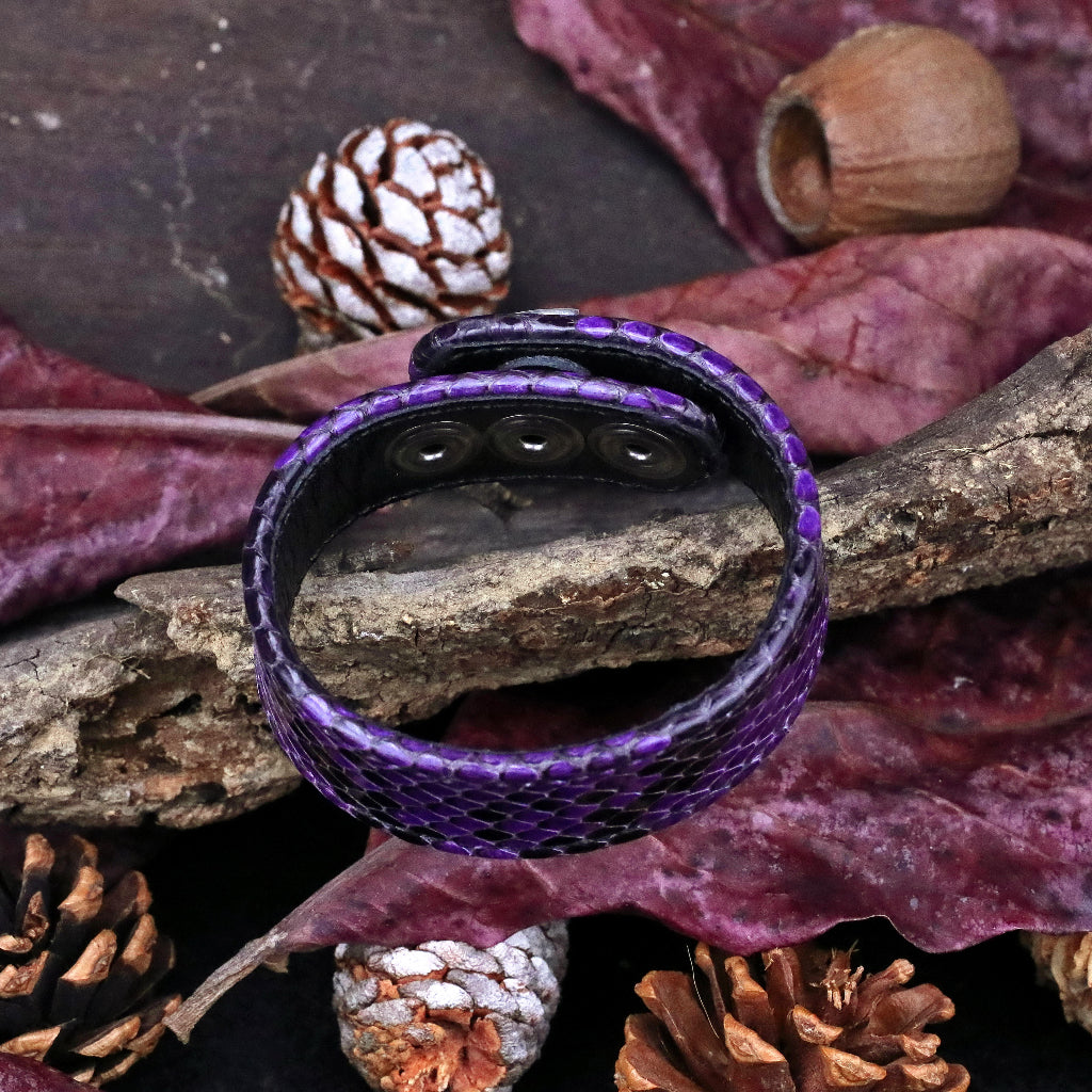 【Silver Monsters】日本殿堂級 Rizard Head 品牌盾徽925銀扣 亮紫蟒蛇皮手環