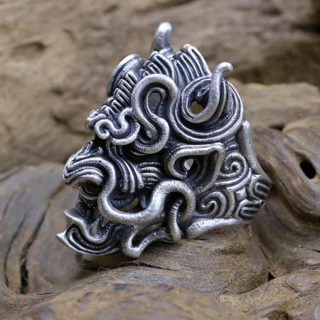 【Silver Monsters】日本雕畫雙絕 DUAL FLOW 原創繩紋系列 JMR-15 阿澄雷神純銀指環