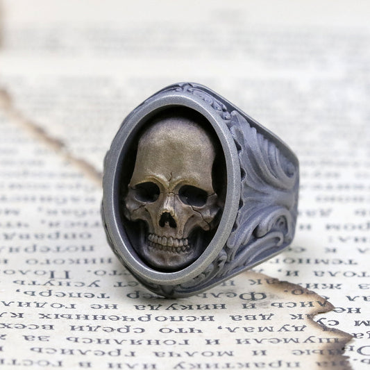 【Silver Monsters】日本暗系古典狂潮 Superbia 亡者骷髏 原創手做噴砂做舊 銀銅鑲嵌戒指