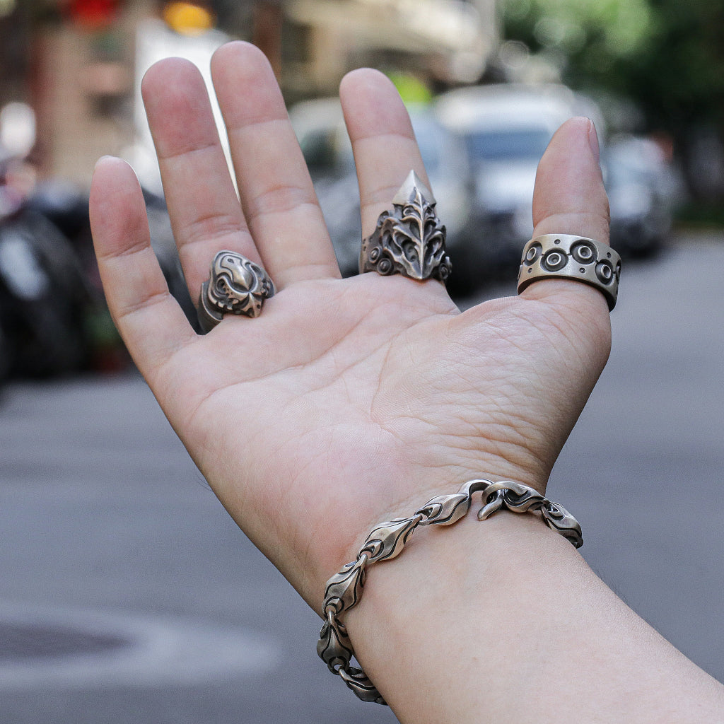 【Silver Monsters】日本前衛宗師 Glam Scale 機甲王原創設計 立體稜甲 純銀實心手鍊