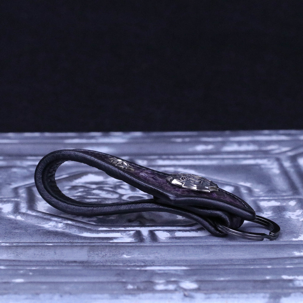 【Silver Monsters】日本SS天王級 Rizard Head 品牌盾徽925銀扣 消光紫蟒蛇皮鑰匙扣