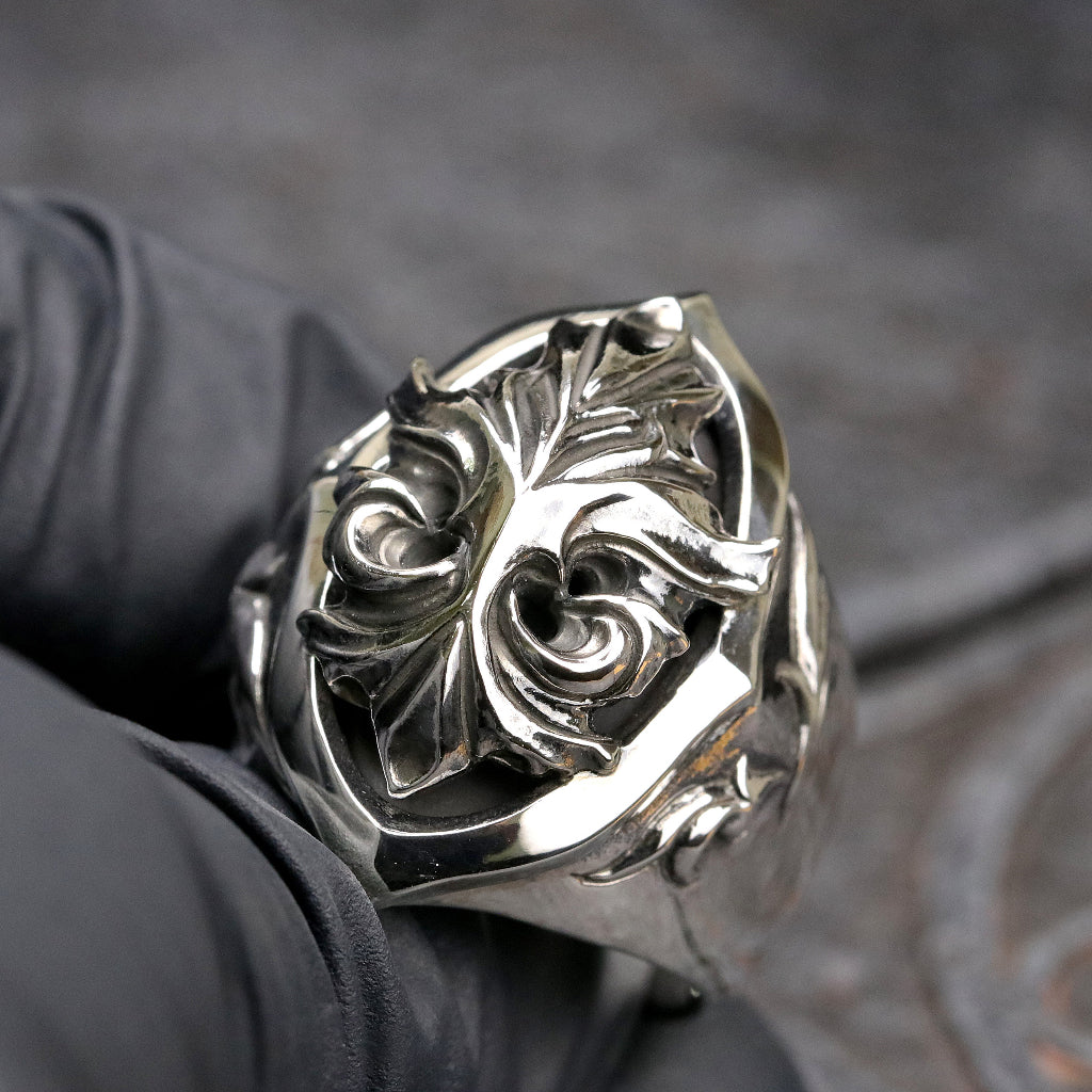 【Silver Monsters】前衛宗師 日本Glam Scale 機甲王 焰徽浮鑲 哥德雕花 厚版純銀戒指