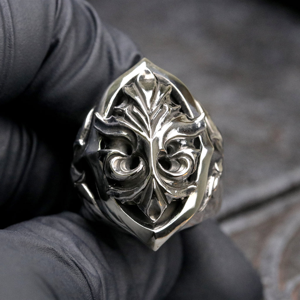 【Silver Monsters】前衛宗師 日本Glam Scale 機甲王 焰徽浮鑲 哥德雕花 厚版純銀戒指