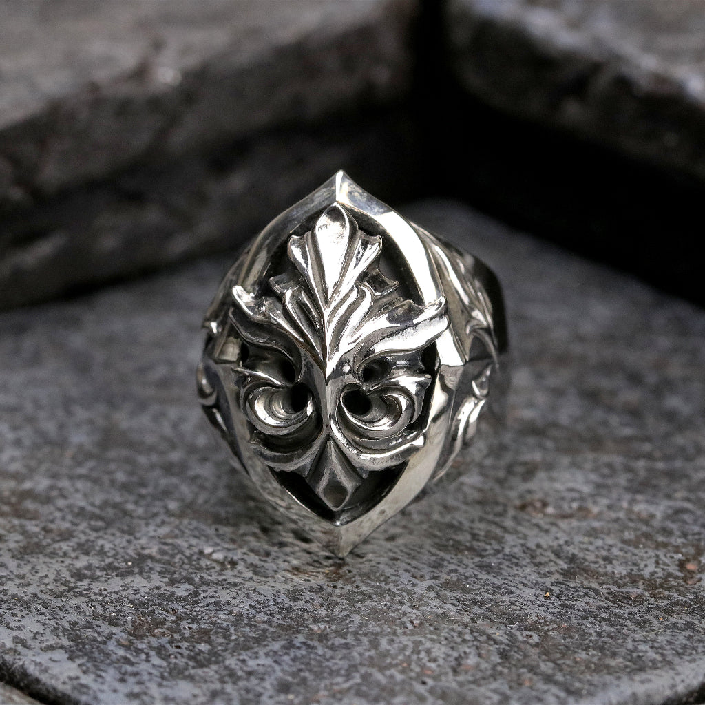 【Silver Monsters】前衛宗師 日本Glam Scale 機甲王 焰徽浮鑲 哥德雕花 厚版純銀戒指