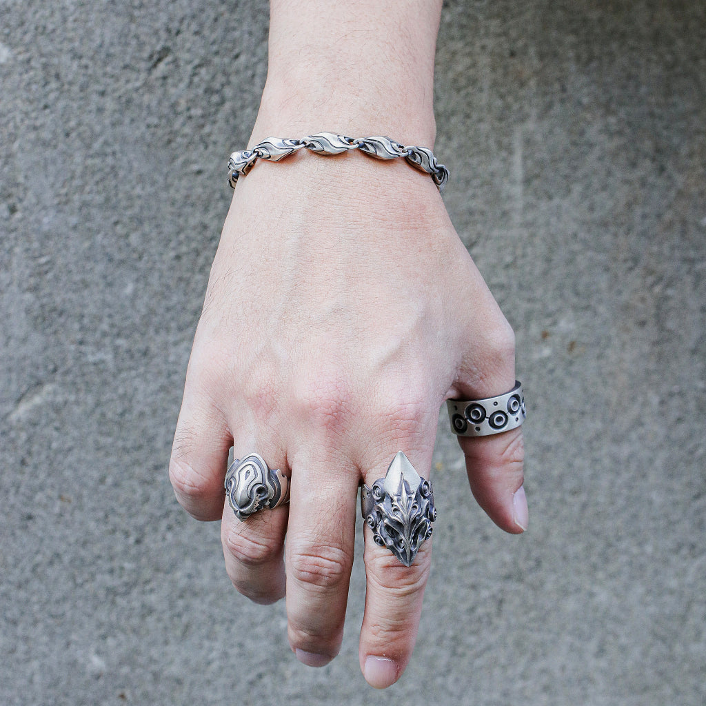 【Silver Monsters】日本前衛宗師 Glam Scale 機甲王原創設計 立體稜甲 純銀實心手鍊