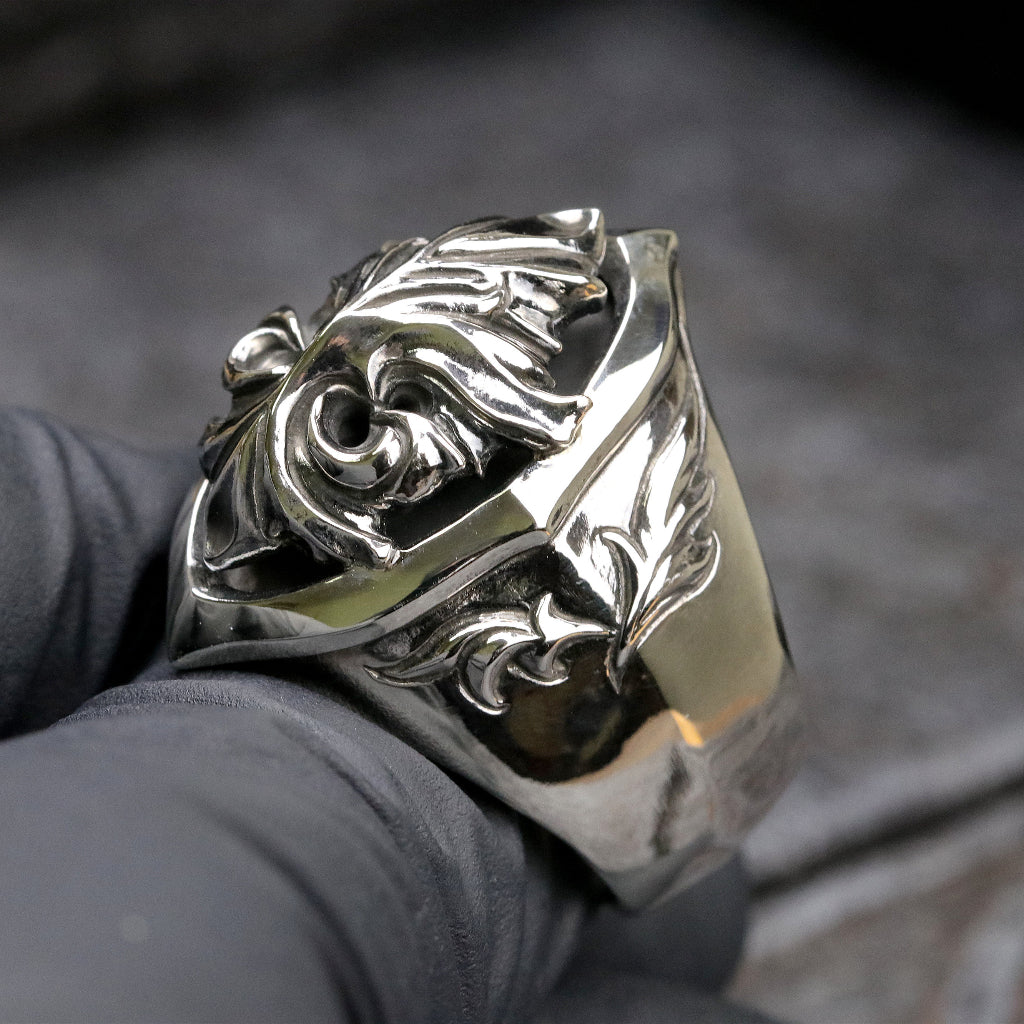 【Silver Monsters】前衛宗師 日本Glam Scale 機甲王 焰徽浮鑲 哥德雕花 厚版純銀戒指