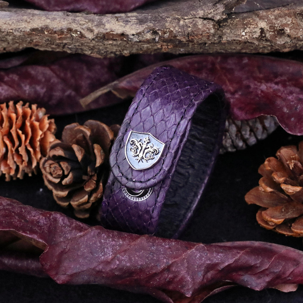 【Silver Monsters】日本SS天王級 Rizard Head 品牌盾徽925銀扣 消光紫蟒蛇皮手環