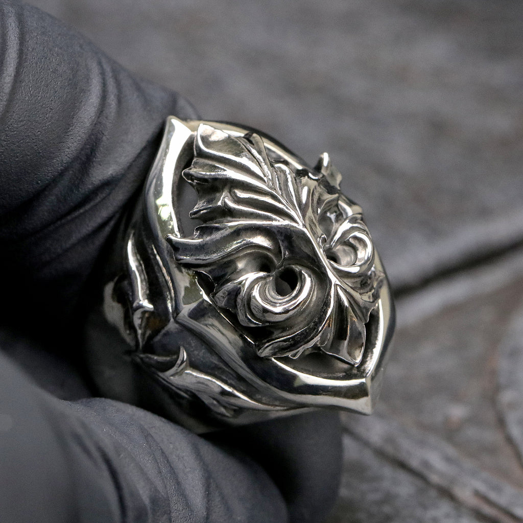 【Silver Monsters】前衛宗師 日本Glam Scale 機甲王 焰徽浮鑲 哥德雕花 厚版純銀戒指