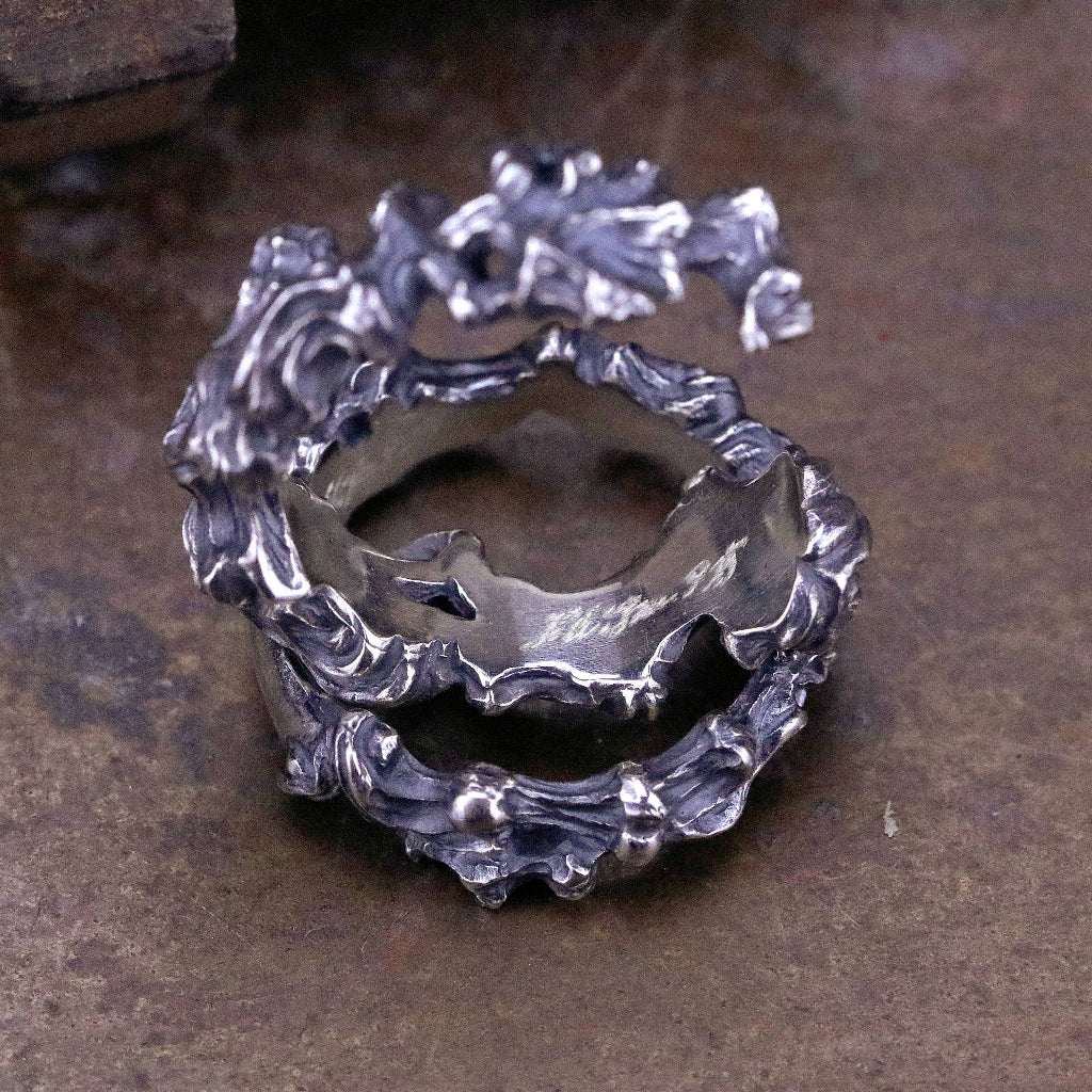 【Silver Monsters】日本手作 Nil:GRAVE 特約品牌 "火焰" 手作舊化 純銀戒指 (L)