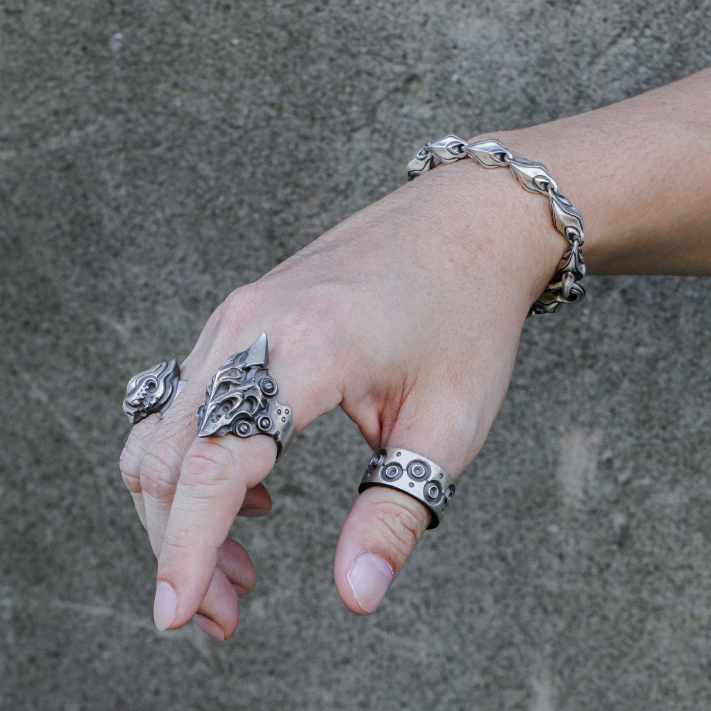 【Silver Monsters】日本前衛宗師 Glam Scale 機甲王原創設計 立體稜甲 純銀實心手鍊