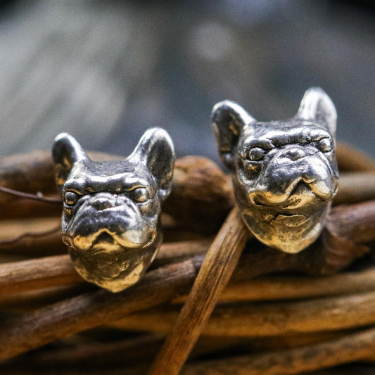 台灣職人手作 KOPO METAL 立體原創 精雕法國鬥牛犬 純銀耳釘