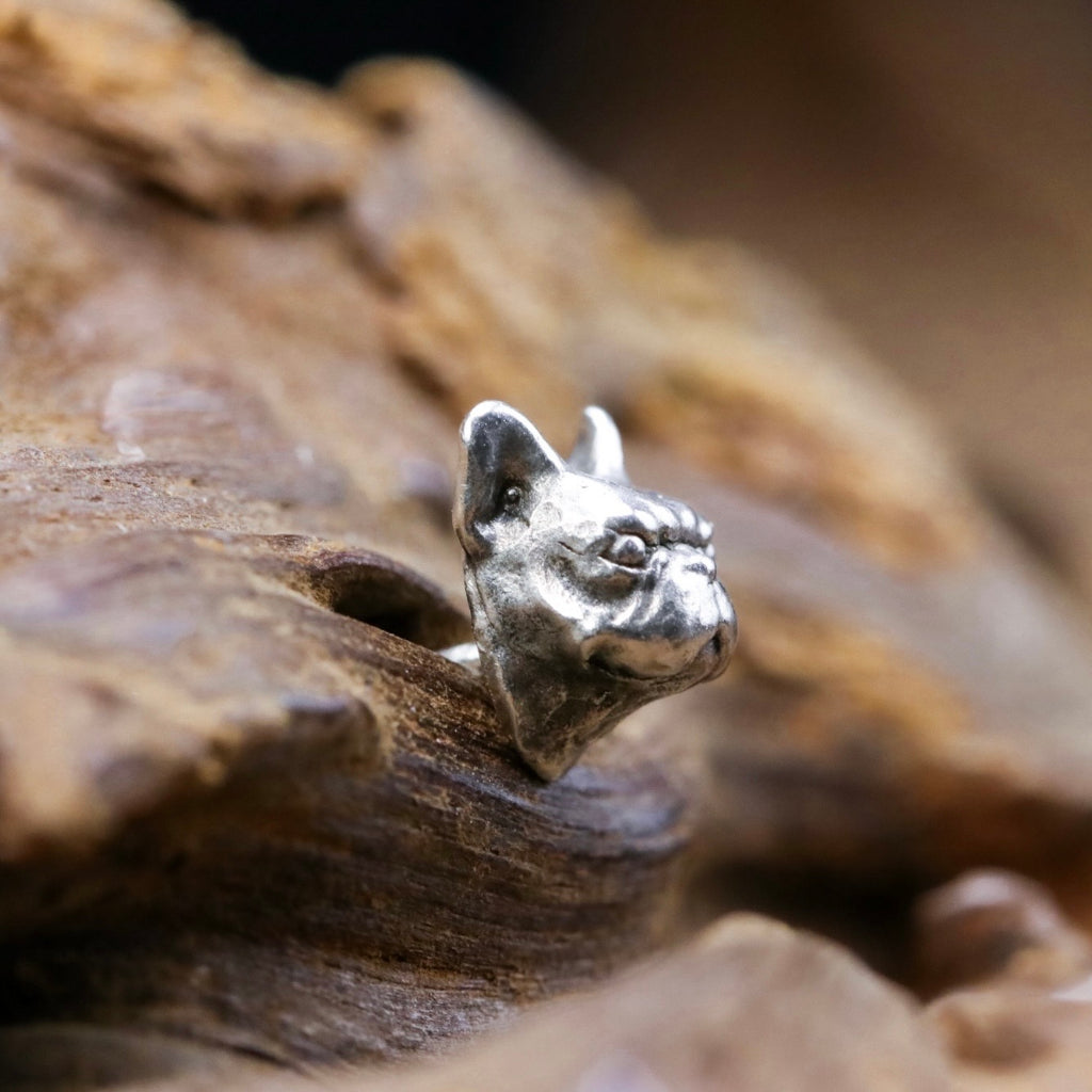 台灣職人手作 KOPO METAL 立體原創 精雕法國鬥牛犬 純銀耳釘