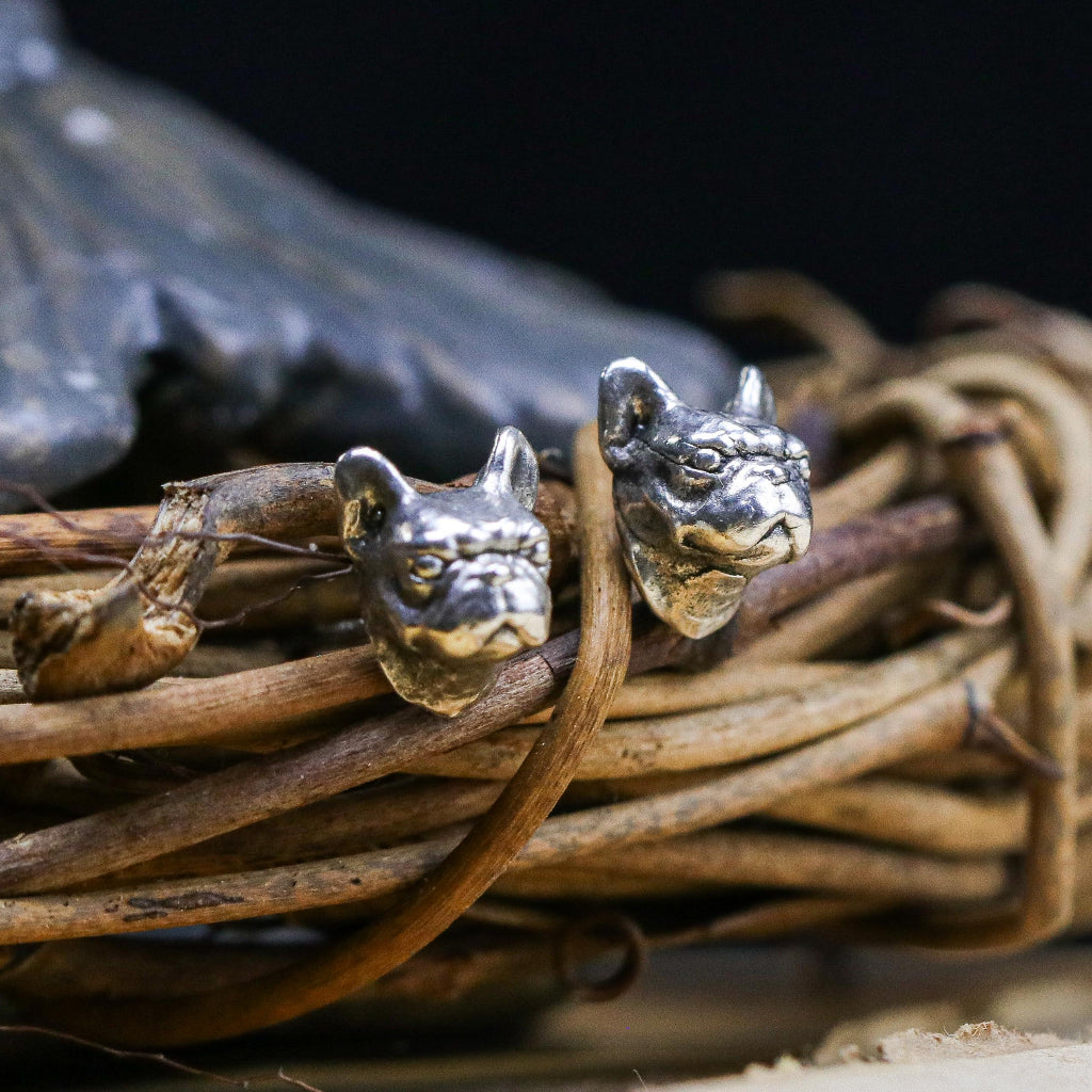 台灣職人手作 KOPO METAL 立體原創 精雕法國鬥牛犬 純銀耳釘