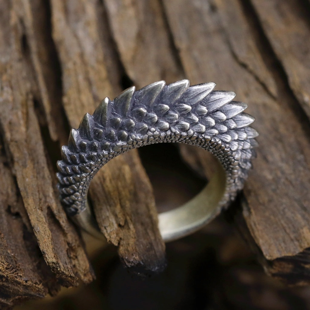 【Silver Monsters】日本雕畫雙絕 Dual Flow 原創手作 蜥蜴鱗甲M 純銀戒指